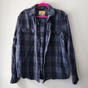 Tobacco Motorwear Co Shirt | Men's Large | Black Gray Plaid Button Down Flannel